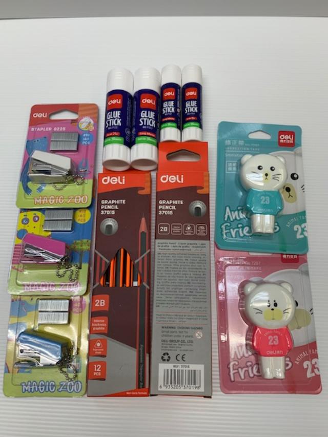 Deli 2B pencil , Deli Glue Stick , Correction Tape Sets