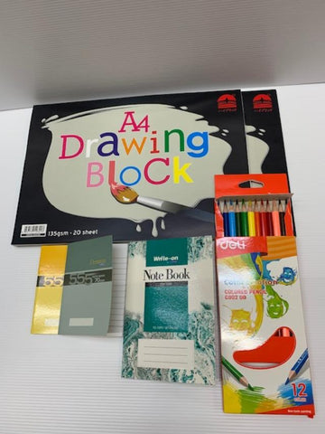 Deli A4 Drawing Block , Colour Pencil N Note Book Sets