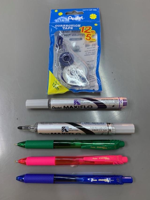 Pentel Correction Tape , 2 Whiteboard Marker & 0.7 3 Energel Pens Set